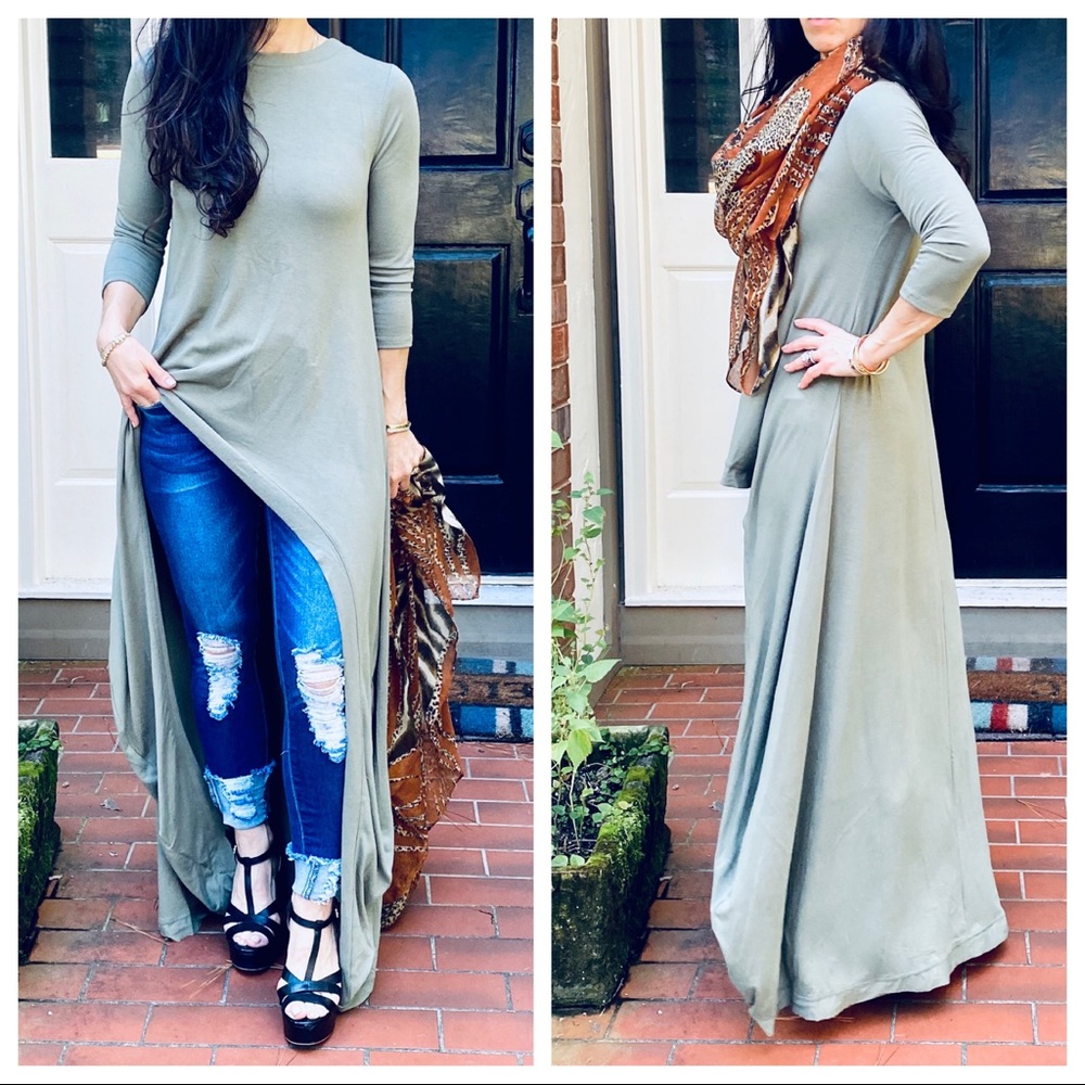 Best selling high low Light Olive tunic dress - Picture 4 of 10